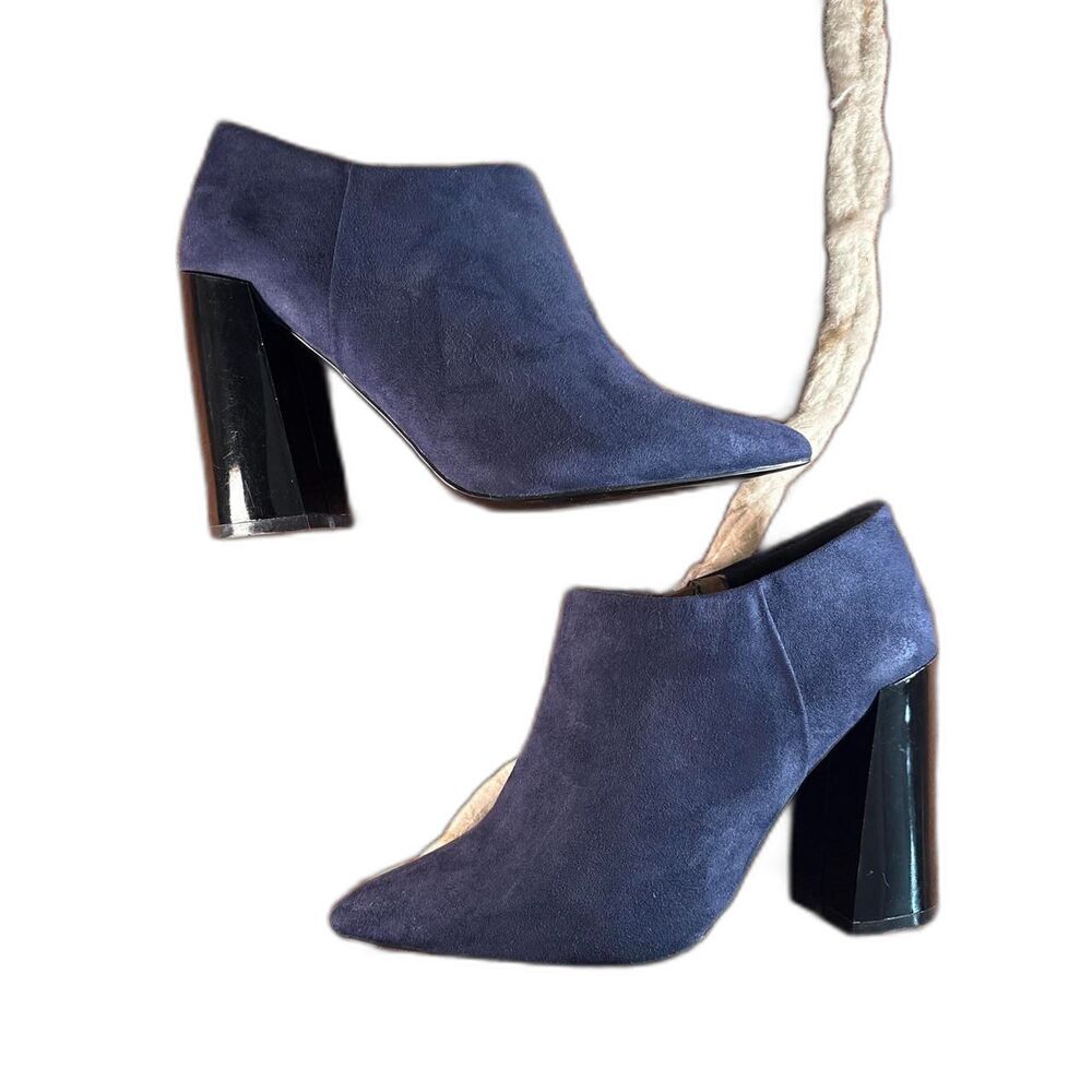 Matt & Nat Feifei Women's Blue Vegan Leather Chunky Heel Ankle Booties Sz 36